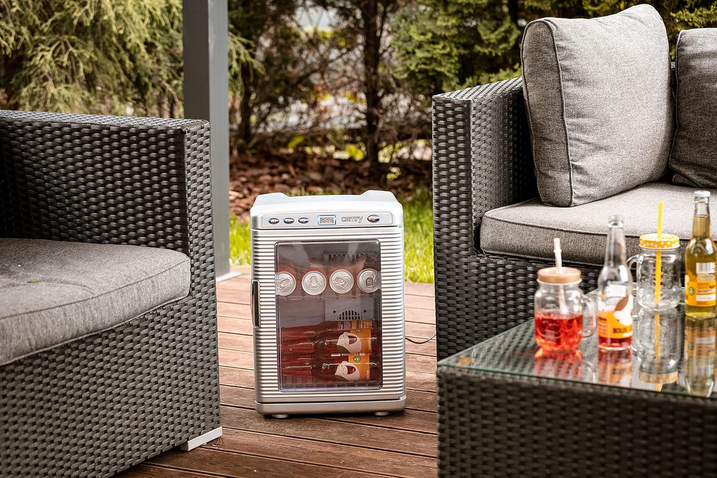 JUNG CAMRY CR8062 Mini Kühlschrank 20L Glastür tragbar Kühl- und Heizfunktion leise Minikühlschrank LCD-Display tragbar für Auto Büro Camping Zuhause 12V 220V leiser Kompaktkühlschrank