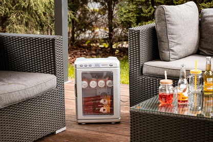 JUNG CAMRY CR8062 Mini Kühlschrank 20L Glastür tragbar Kühl- und Heizfunktion leise Minikühlschrank LCD-Display tragbar für Auto Büro Camping Zuhause 12V 220V leiser Kompaktkühlschrank