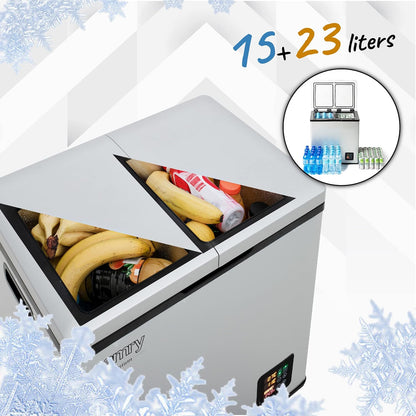 Jung CAMRY CR8076 38L Kompressor Kühlschrank und Gefrierschrank tragbar, Mini Kühlbox 12V 24V 230V LCD Display Campingkühlschrank Gefrierbox leise Reisekühlschrank Kühl-Gefrier-Kombi