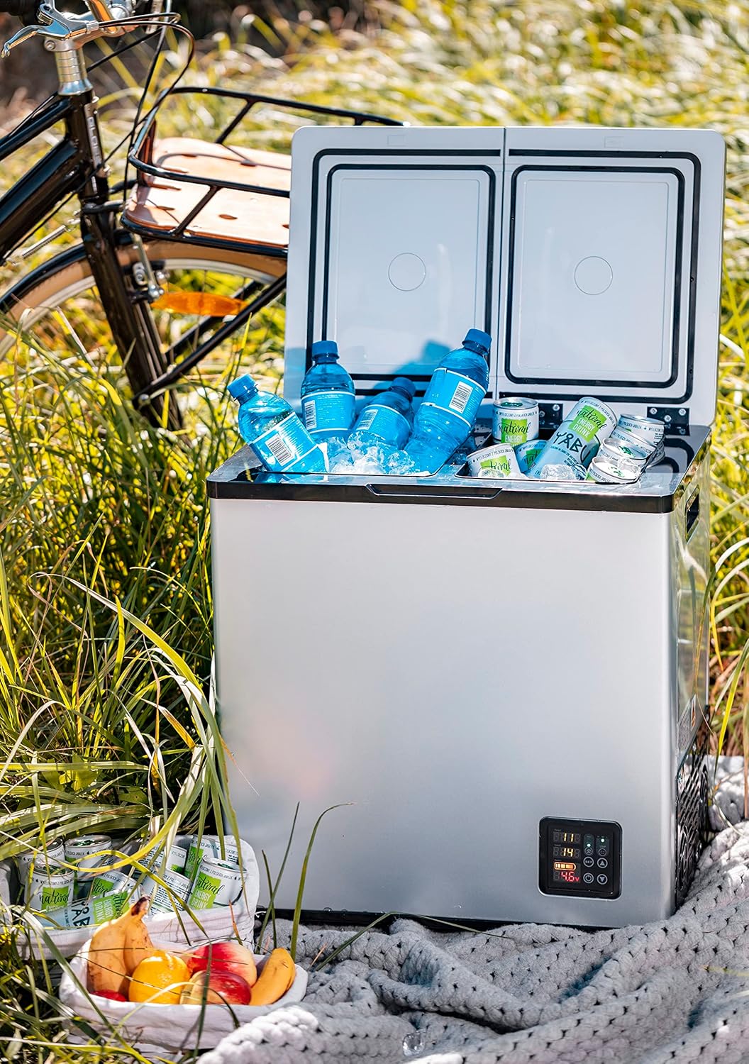 Jung CAMRY CR8076 38L Kompressor Kühlschrank und Gefrierschrank tragbar, Mini Kühlbox 12V 24V 230V LCD Display Campingkühlschrank Gefrierbox leise Reisekühlschrank Kühl-Gefrier-Kombi