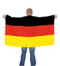 JUNG Cape Fahne 90x150 cm Deutschlandfarben Fanartikel EM 2024 – Tragefähige Schwarz Rot Gold Flagge für Damen & Herren, Public Viewing & Fußballveranstaltungen, Nationalfarben Fanpaket