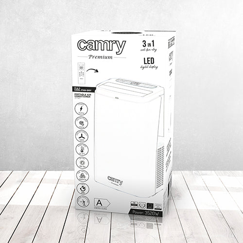 Jung Camry CR7907 Klimaanlage 12000BTU mobiles Klimagerät Kühlfunktion Ventilator Entfeuchter 3in1 Energieklasse A Luftkühler LED-Display Timer tragbare Klimaanlage R290 400m³/h 30m² Räume