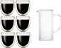 Klasique Doppelwandige Thermogläser 250 ml im 6er Set mit doppelwandiger Karaffe 1 Liter, mundgeblasenes Borosilikatglas, hitzebeständig, kratzfest, Thermoglas mit Schwebeeffekt für Tee, Kaffee, Cocktails, Säfte