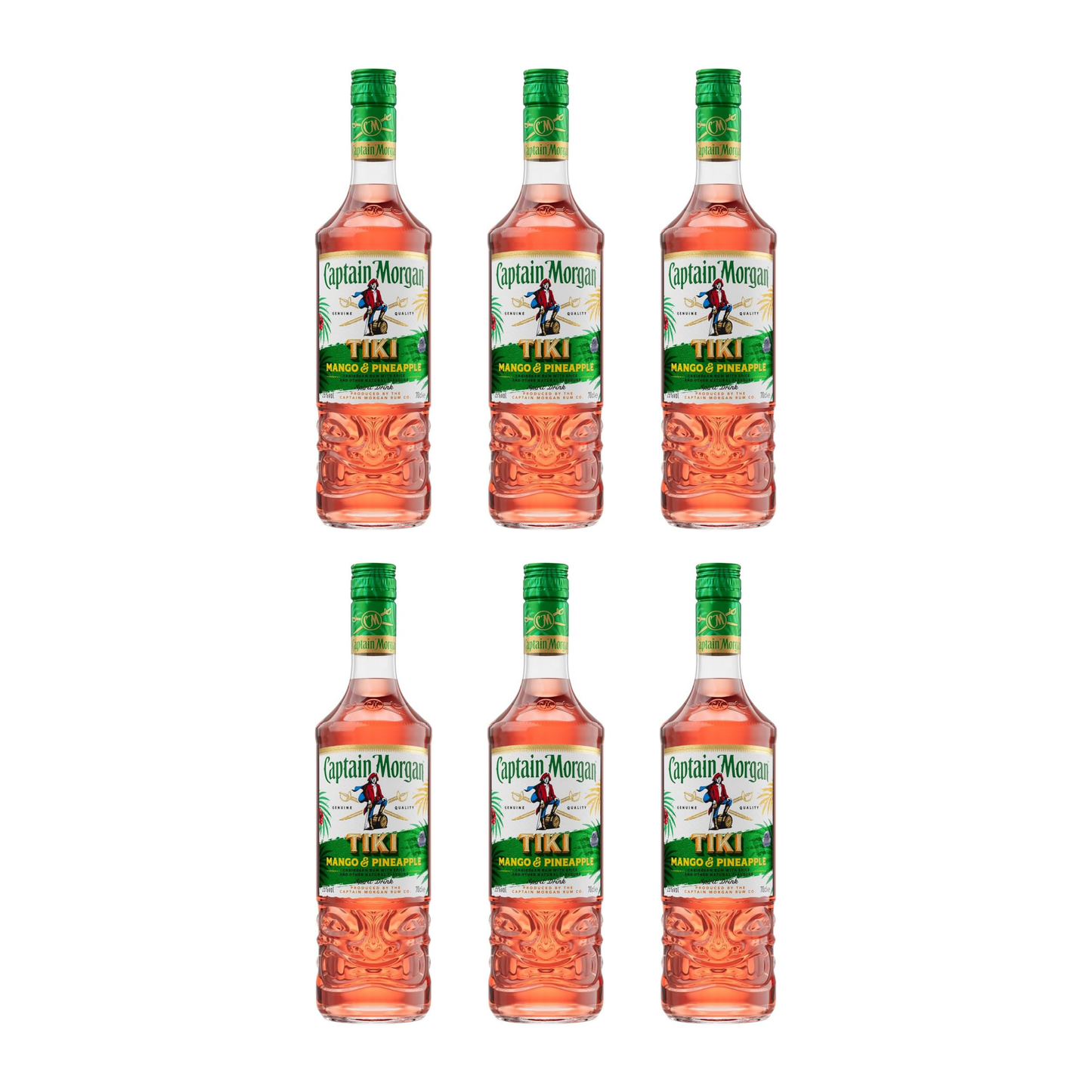 Captain Morgan Tiki Tropical Rum 6er Alkohol Set 700 ml - Mango & Ananas Flavoured Rum mit 25% vol – Exotischer Rum für Cocktails und purer Genuss im praktischen 3er Set für gesellige Anlässe und besondere Momente - Alcohol