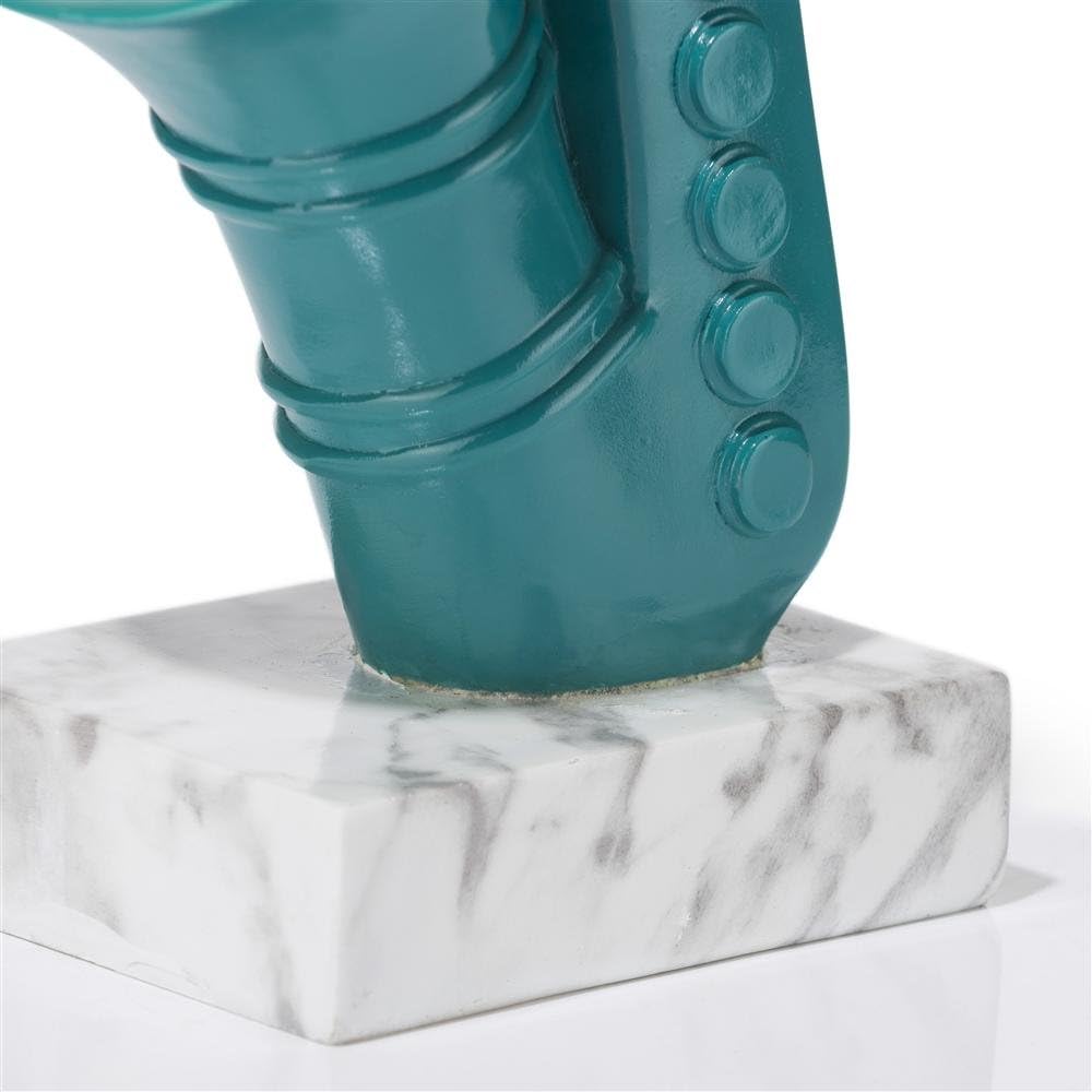 CocoMaison Handbemalte Polyresin Saxophon Statue 39 cm Grün, stabiles Kunstharz Saxophon Design Figur, dekorative Musiker Skulptur, schweres Polyresin-Dekor, langlebige Musikliebhaber Geschenkfigur