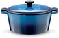 Fontignac Cocotte Gusseisen Bräter 3.6L rund 24cm mit Deckel – schwerer Gusseisentopf Schmortopf Auflauftopf Kasserolle Induktion Gusseisenpfanne Ofenfest Kochtopf blau – 4kg Profiqualität