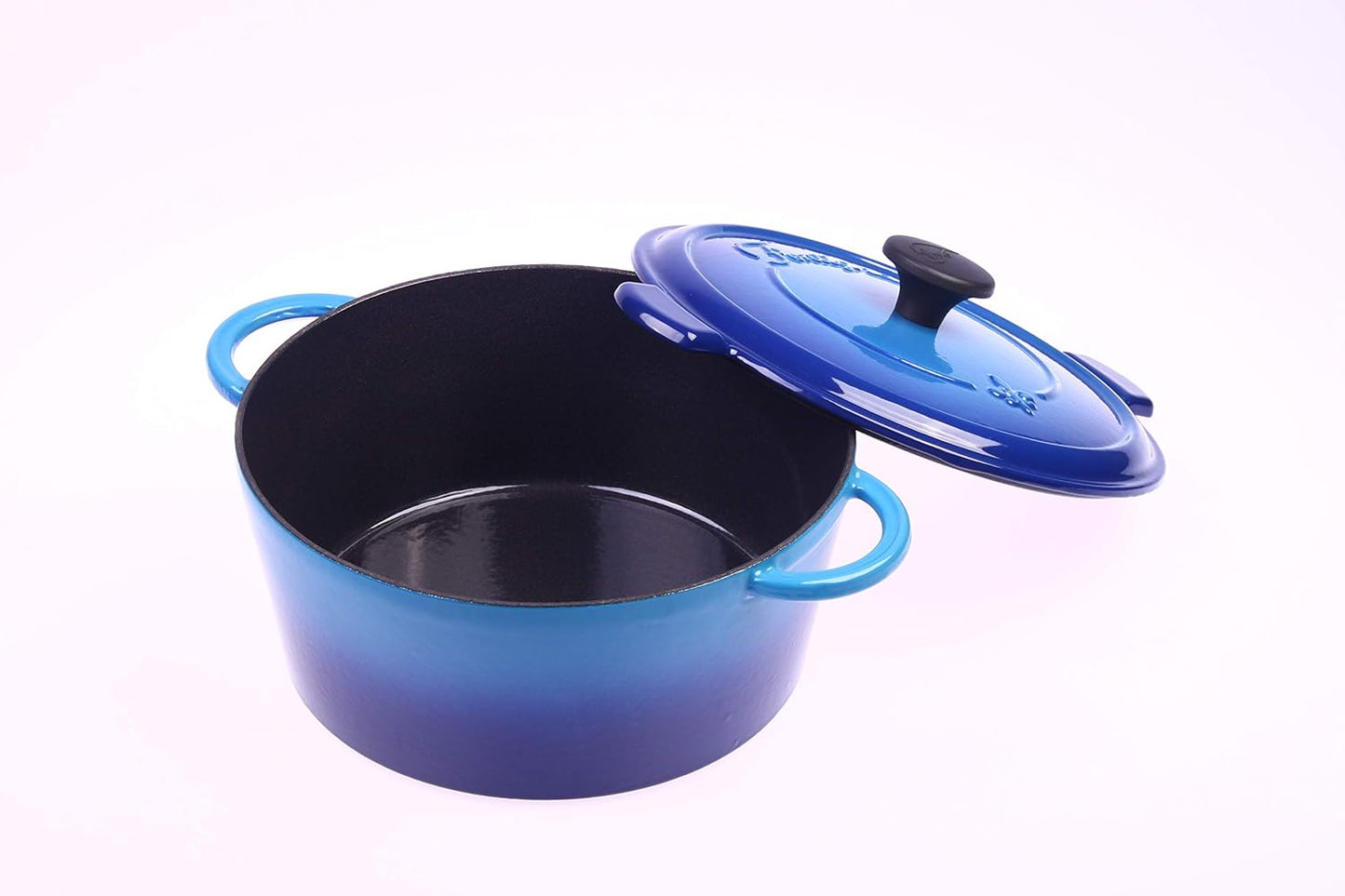 Fontignac Cocotte Gusseisen Bräter 3.6L rund 24cm mit Deckel – schwerer Gusseisentopf Schmortopf Auflauftopf Kasserolle Induktion Gusseisenpfanne Ofenfest Kochtopf blau – 4kg Profiqualität