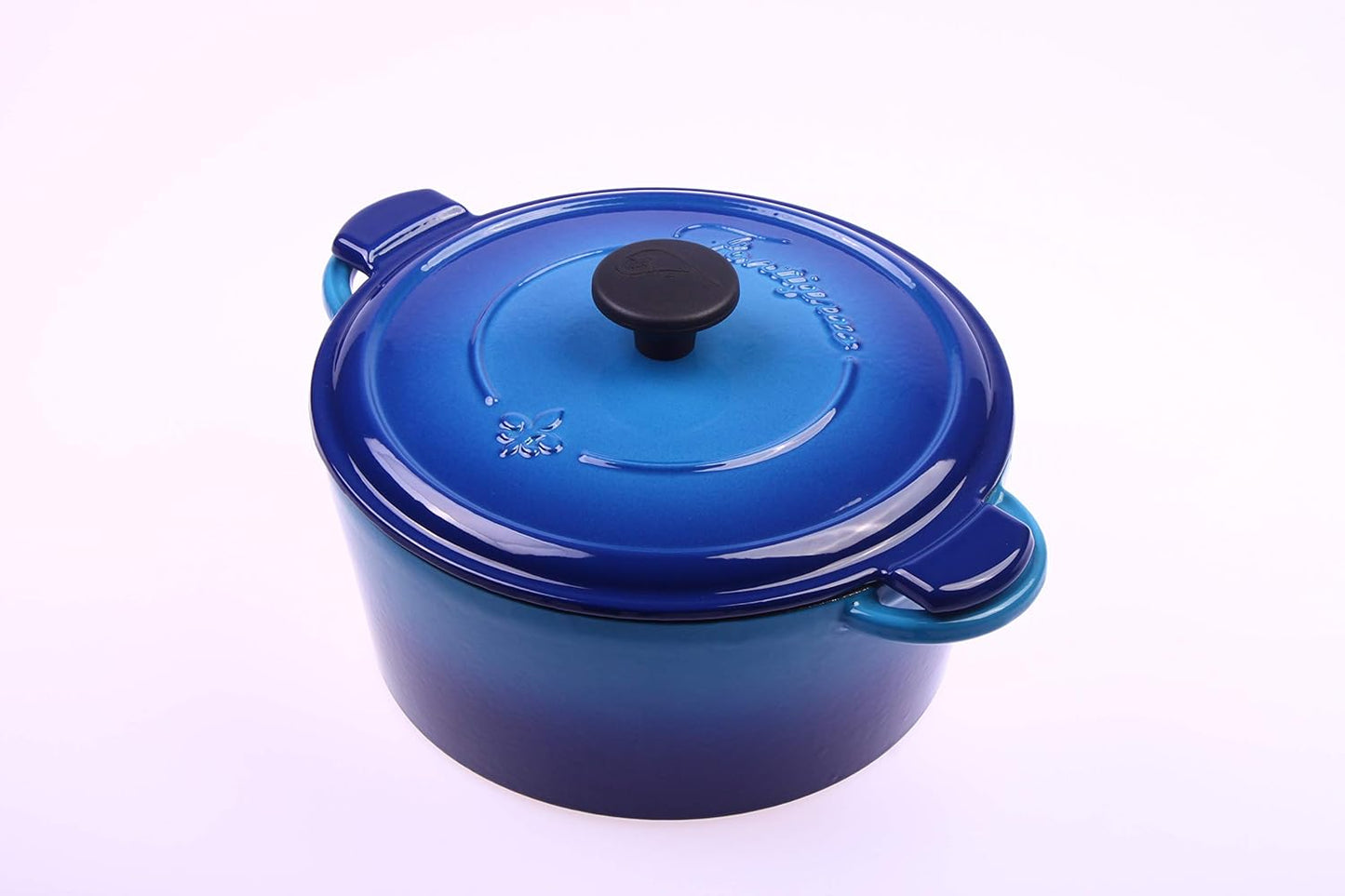Fontignac Cocotte Gusseisen Bräter 3.6L rund 24cm mit Deckel – schwerer Gusseisentopf Schmortopf Auflauftopf Kasserolle Induktion Gusseisenpfanne Ofenfest Kochtopf blau – 4kg Profiqualität