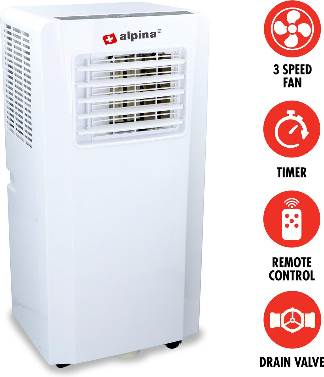 Commodoor Alpina Mobile Klimaanlage 785W 0,5L 3in1 Klimagerät 7000BTU – Luftkühler, Ventilator, Luftbefeuchter mit Fernbedienung, 65dB - bis 75 m²