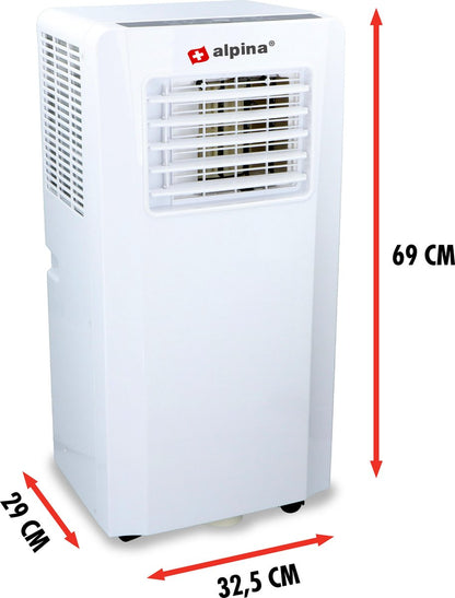 Commodoor Alpina Mobile Klimaanlage 785W 0,5L 3in1 Klimagerät 7000BTU – Luftkühler, Ventilator, Luftbefeuchter mit Fernbedienung, 65dB - bis 75 m²
