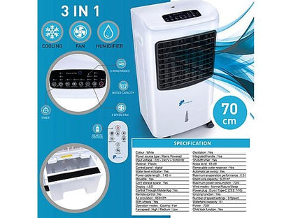 Commodoor Mobile Klimaanlage 70W 8L 3in1 Tragbar Klimagerät – Luftkühler, Ventilator, Luftbefeuchter mit Fernbedienung, leise & energieeffizient 65dB