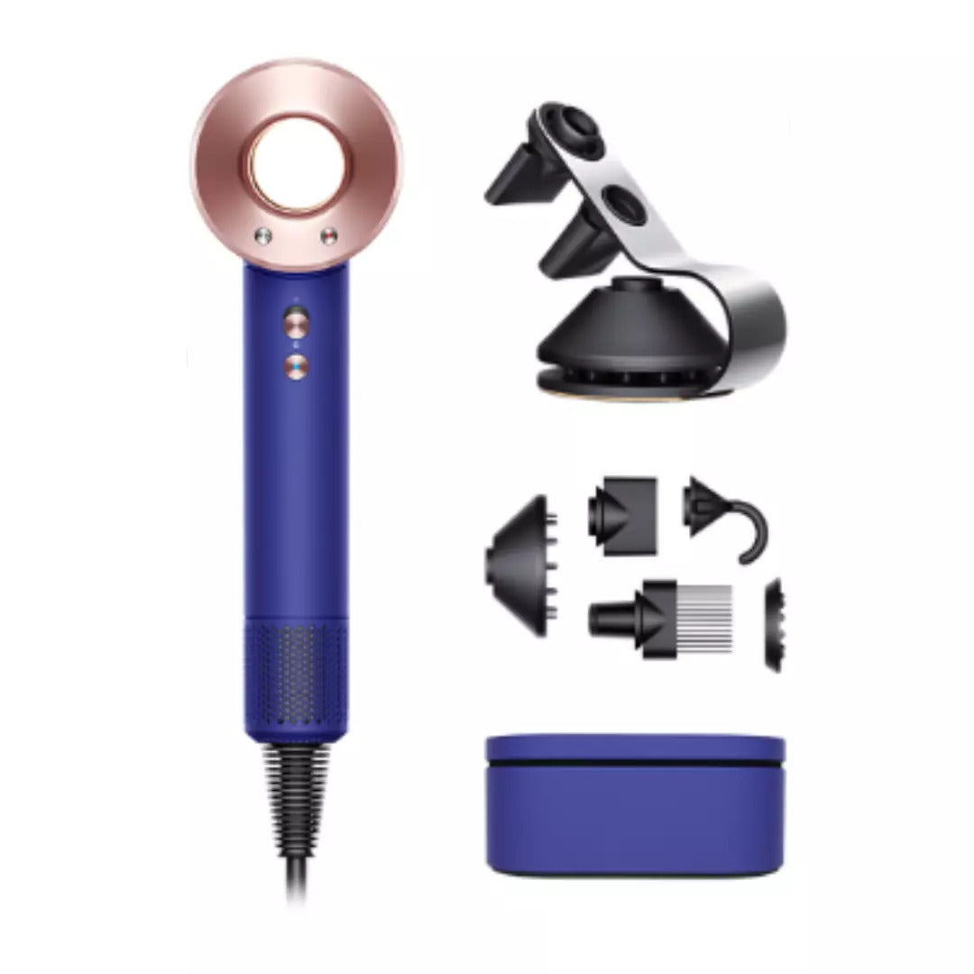 Dyson Supersonic™ HD07 Profi-Haartrockner Violettblau/Rosé mit 5 magnetischen Aufsätzen, Diffusor, Flyaway-Aufsatz, Geschenkbox, Ionen-Technologie, temperaturgeregeltem Föhn für Glanz & Schutz