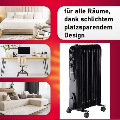 DAEWOO DOH-359M Mobiler Ölradiator 2000W Elektroheizung Heizkörper mit Thermostat 9 Rippen Öl-Heizung für Innenräume energiesparend geräuschlos Überhitzungsschutz Tragegriff Rollen