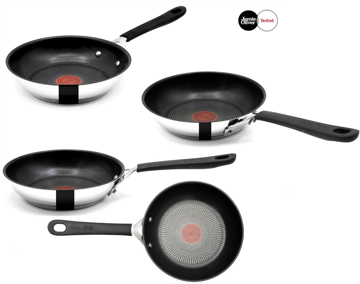 Tefal E30 Jamie Oliver Pfannenset - Pfanne 20 cm + Schmorpfanne 25cm mit Deckel Induktion, Bratpfanne Edelstahl, Antihaft Beschichtet, Hoher Rand, Backofenfest, Genieteter Griff