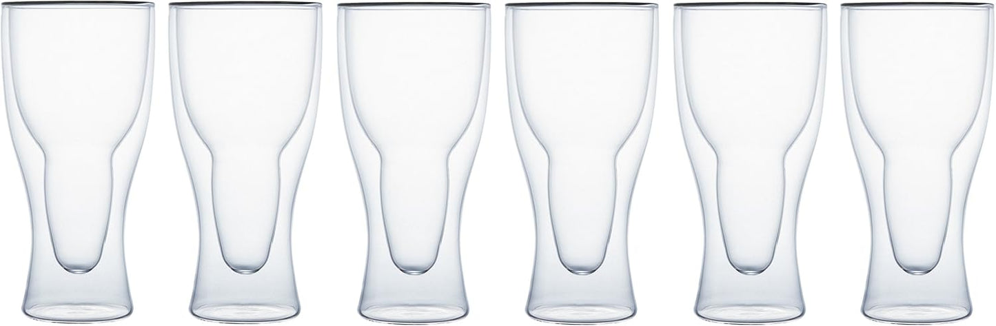Klasique Doppelwandige Biergläser/Doppelwandglas 400 ml, Thermoglas mit Schwebeeffekt im 6er Set, für Bier, Tee, Eistee, Säfte, Wasser, Cola, Cocktails und Latte Machhiato geeignet