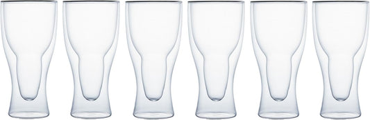Klasique Doppelwandige Biergläser/Doppelwandglas 400 ml, Thermoglas mit Schwebeeffekt im 6er Set, für Bier, Tee, Eistee, Säfte, Wasser, Cola, Cocktails und Latte Machhiato geeignet