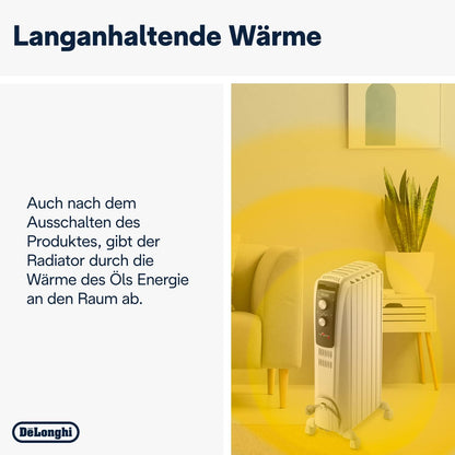 De’Longhi Dragon 4 TRD4 0615 Öl-Radiator 1500W Heizkörper mit Frostschutz, verstellbarem Thermostat, Keramikdesign und mobilen Klapprädern für effiziente Wärme in Innenräumen