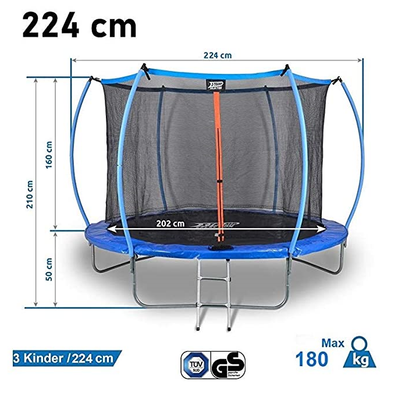 DUNLOP Trampolin 224 cm, TÜV geprüft Gartentrampolin Outdoor, Fitness-Trampolin für Kinder und Erwachsene, wetterfest, belastbar bis 180 kg, sicherer Sprungspaß, robustes Sicherheitsnetz, inklusive Aufbauanleitung und Zubehör