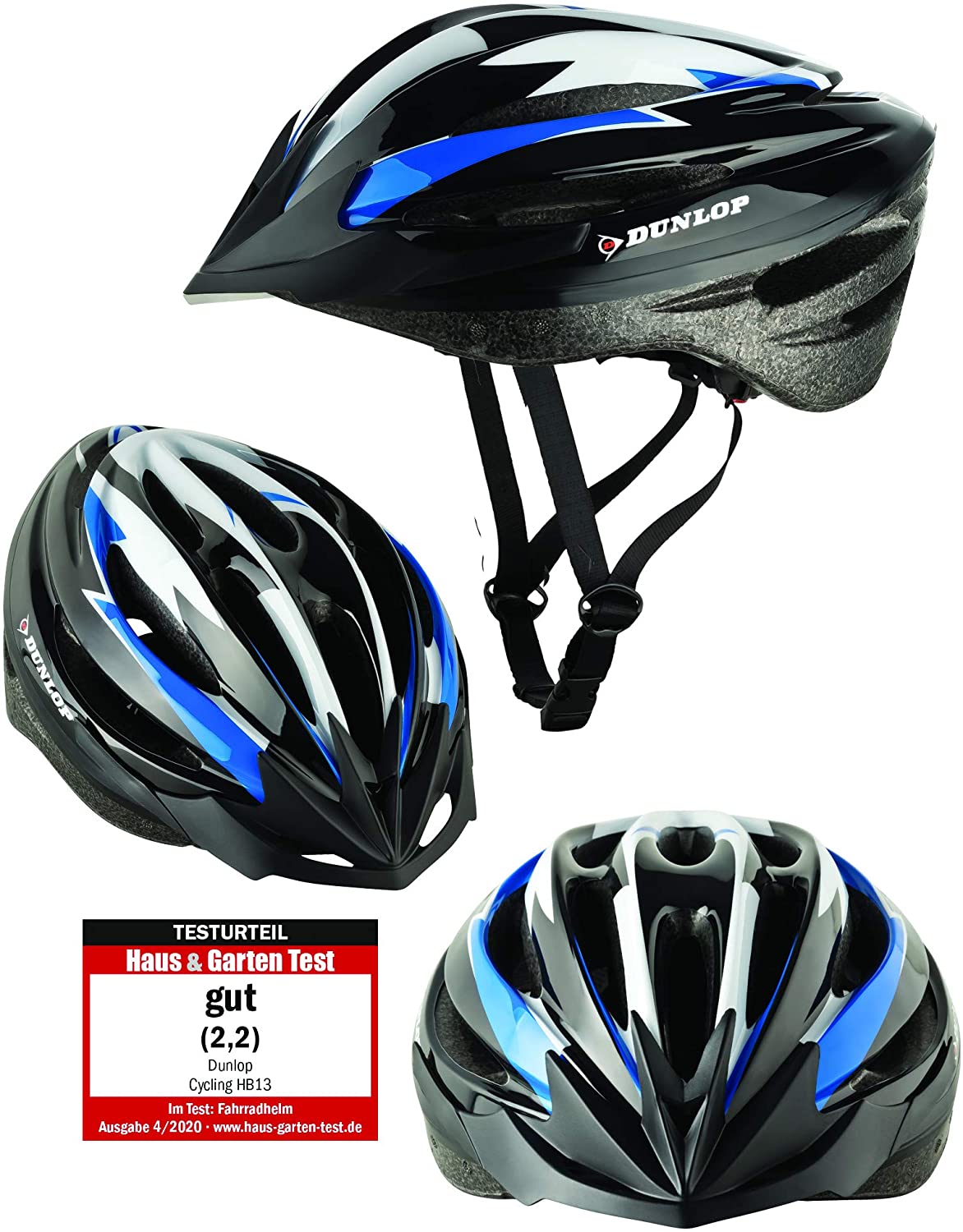 DUNLOP Fahrradhelm für Damen, Herren und Kinder, Blau, Leichter Mikroschalenhelm, Abnehmbares Visier, Schnellverschluss, CE geprüft, EPS Innenschale, Helm für Radfahren, Leichter Fahrradhelm für Erwachsene und Kinder