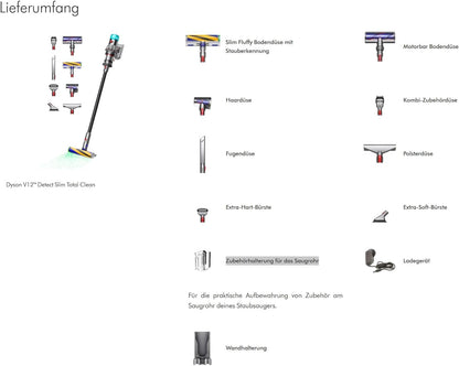 Dyson V15 Detect Total Clean HEPA-Staubsauger mit Partikelsensor, LCD-Display, Fluffy Bodendüse mit Licht, 240 AW Saugleistung, kabellos, Handstaubsauger & Tierhaarentferner Set