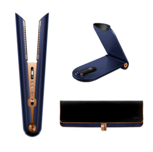 Dyson Corrale™ Profi-Haarglätter kabellos Nachtblau/Kupfer mit biegsamen Mangan-Kupfer-Heizplatten, OLED-Display, Lithium-Ionen-Akku, Glätteisen für alle Haartypen, Reiseset enthalten