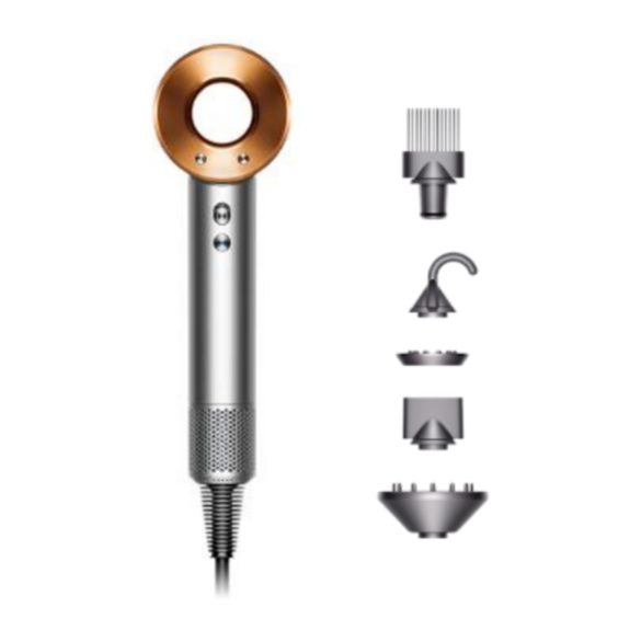 Dyson Supersonic HD07 Haartrockner Föhn Nickel Kupfer Diffusor Flyaway Ionen Technologie Föhngerät Aufsätze Haarföhn mit Temperaturregelung Kompakt Föhnset für Professionelles Styling