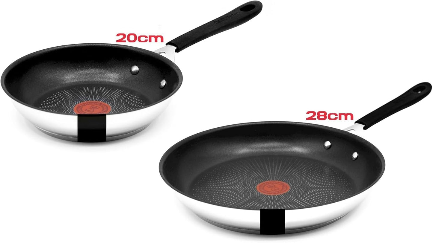 Tefal E30 Jamie Oliver Pfannenset Edelstahl Induktion 20 & 28 cm | Antihaftbeschichtung | ThermoSpot | Hoher Rand | Spülmaschinenfest | Backofenfest | Profi Bratpfannen-Set