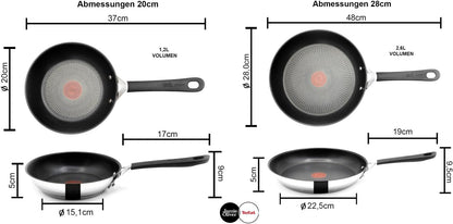 Tefal E30 Jamie Oliver Pfannenset Edelstahl Induktion 20 & 28 cm | Antihaftbeschichtung | ThermoSpot | Hoher Rand | Spülmaschinenfest | Backofenfest | Profi Bratpfannen-Set
