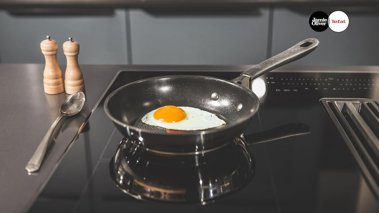 Tefal E30 Jamie Oliver Pfannenset Edelstahl Induktion 20 & 28 cm | Antihaftbeschichtung | ThermoSpot | Hoher Rand | Spülmaschinenfest | Backofenfest | Profi Bratpfannen-Set