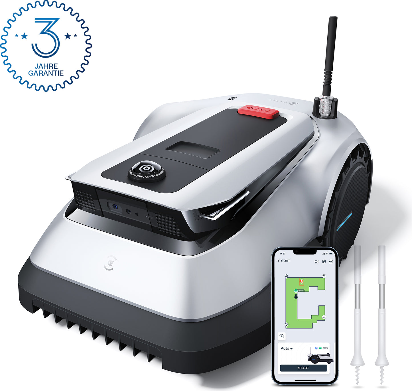 ECOVACS GOAT G1-2000 Mähroboter mit GPS, kabelloser Begrenzung, 3D-Hindernisvermeidung, App-Steuerung & Überwachung, leise & effizient für Gärten bis 2000 m² – Rasenroboter Premium