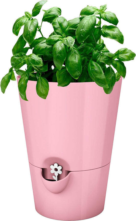 Emsa 517706 Fresh Herbs Kräutertopf selbstbewässernd Ø 13 cm altrosa | Pflanztopf für Küchenkräuter mit Wasserstandsanzeiger & Aqua Comfort System | UV-beständig & dekorativer Blumentopf für Fensterbank