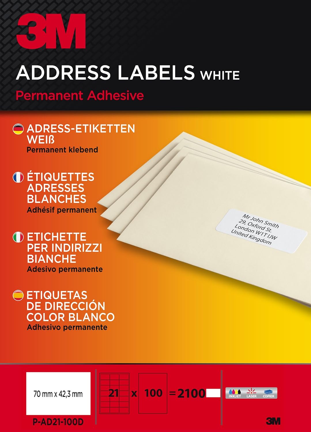 3M Adressetiketten 70x42,3 mm 1680 Stück, selbstklebende Versandetiketten A4 für Laser und Inkjet, No-Curl Technologie, professionelle Etiketten für Büro, Organisation, Archiv und Versand