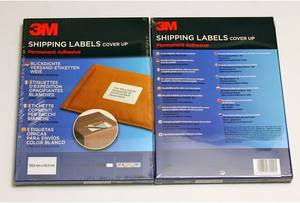 3M PBSH2100 blickdichte Versandetiketten mit starker permanenter Haftung, selbstklebend, 199,6 x 143,5 mm, 200 Stück, kompatibel mit Inkjet- und Laser-Druckern, langlebige und robuste Versandaufkleber für professionelle Anwendungen