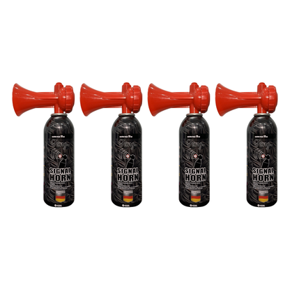 JUNG VA2 Druckluftfanfare Air Horn Profi Qualität 4er Set – 400ml Umweltfreundliche Signalhorn für Schifffahrt, Notfälle, Baustellen – Hohe Lautstärke 108 dB – Wiederverwendbar – Druckluft-Signalhorn für Sport, Tunnelbau, Fanfare