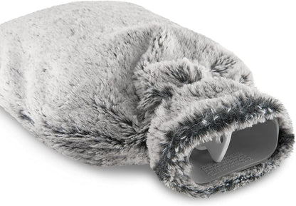 JUNG Wärmflasche 2 L Fassung mit Kuschelbezug, Tierfelloptik, für Erwachsene & Kinder, BPA-frei, langanhaltende Wärme für Schmerzlinderung & Wohlfühlmomente, sicheres Befüllen