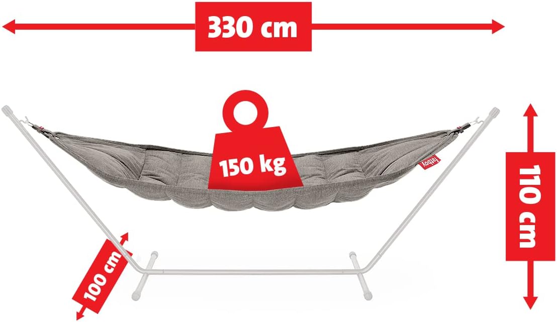 Fatboy® Headdemock Superb in Grau | XXL Hängematte für 2 Personen | Komfort Hängematte mit Metallgestell | Wasser- und UV-beständig | Tragfähigkeit bis 150 kg | Outdoor Hängematte mit Kissen und Tragetasche