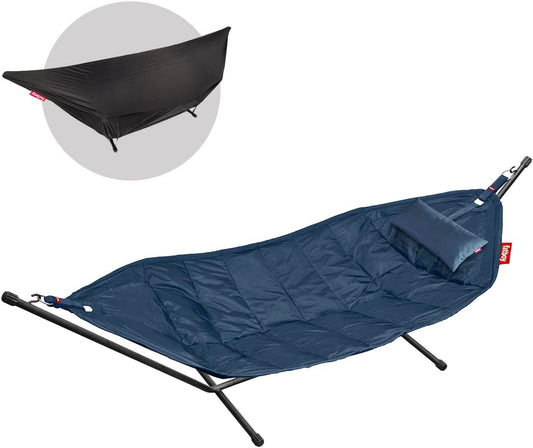 Fatboy Headdemock Deluxe Dunkelblau, Luxus Hängematte für 2 Personen, Outdoor Hängematte mit Metallgestell, UV-beständig, Wasserabweisend, Schmutzabweisend, Komfort Hängematte für Garten, Terrasse, Balkon, Camping.