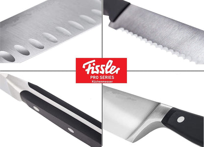 Fissler Profi Messer-Set 4TLG – Hochwertige Kochmesser, Santokumesser 130mm & 165mm, Brotmesser 180mm und Kochmesser 190mm aus rostfreiem Edelstahl, mit ergonomischen Griffen, für Profi- und Hobbyköche