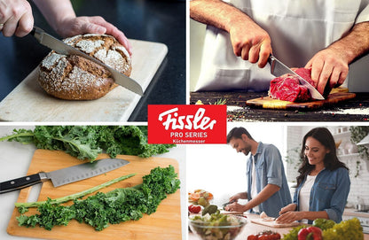 Fissler Profi Messer-Set 4TLG – Hochwertige Kochmesser, Santokumesser 130mm & 165mm, Brotmesser 180mm und Kochmesser 190mm aus rostfreiem Edelstahl, mit ergonomischen Griffen, für Profi- und Hobbyköche