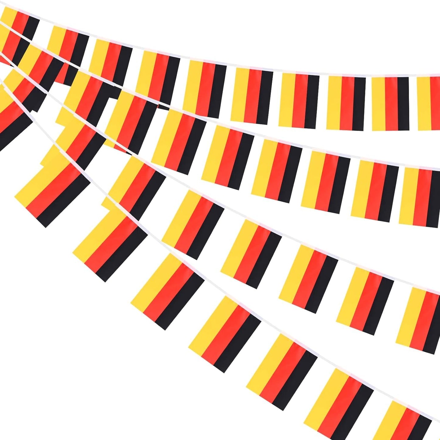 JUNG Flaggenkette 10m Deutschland mit 25 Schwarz Rot Gold Flaggen für Fußball EM 2024 Fanartikel Damen Herren – witterungsbeständiges Fanpaket für Innen & Außen, wiederverwendbar