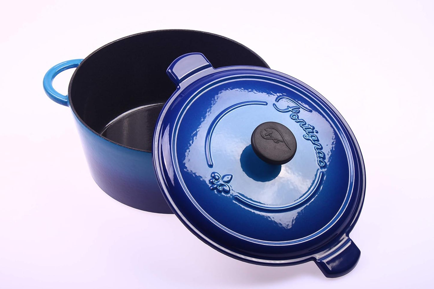 Fontignac Cocotte Bräter rund 24cm 3.6L aus massivem Gusseisen mit emaillierter Innenfläche – Hochwertiger Gusseisentopf für Induktion, Ofen, Schmoren, Kochen und Servieren mit Deckel