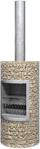 Barbecook Gabionenkamin Gartenofen mit Grillrost | Feuerverzinkter Outdoor-Holzofen | Rostfreier Terrassenofen mit Gitter für Steine | Feuerstelle & Grillkamin für Garten & Terrasse