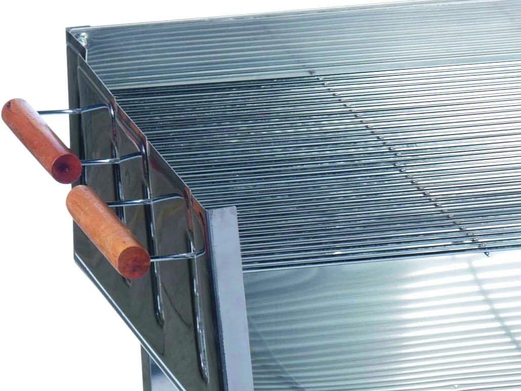 BBQ Collection Edelstahl Holzkohlegrill mit Tisch und höhenverstellbarem Grillrost – Grillwagen mit Ablagen, Rollen, Holzgriffen und Stauraum – Profi Gartenküche für Terrasse und Outdoor BBQ