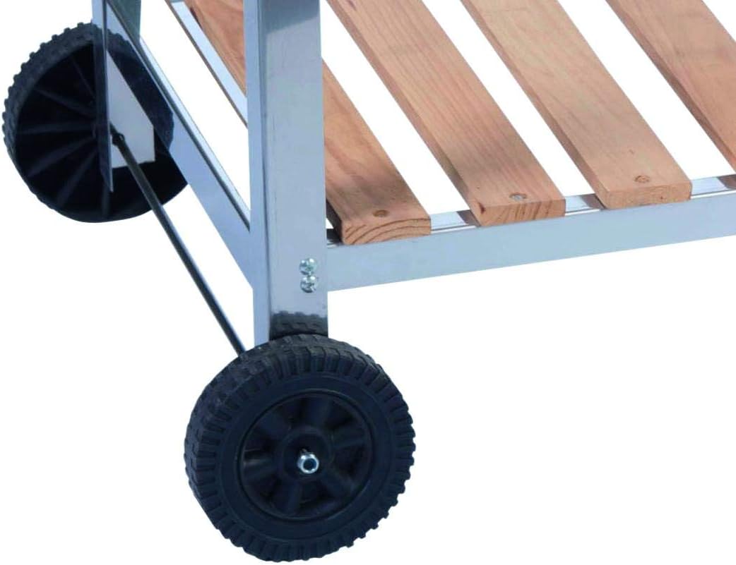 BBQ Collection Edelstahl Holzkohlegrill mit Tisch und höhenverstellbarem Grillrost – Grillwagen mit Ablagen, Rollen, Holzgriffen und Stauraum – Profi Gartenküche für Terrasse und Outdoor BBQ