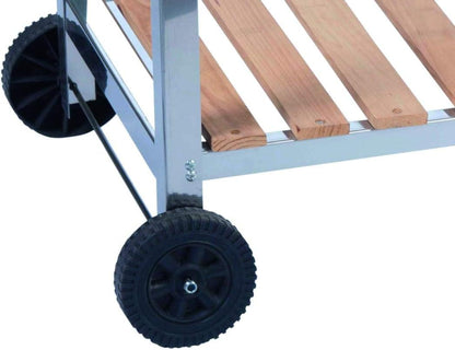 BBQ Collection Edelstahl Holzkohlegrill mit Tisch und höhenverstellbarem Grillrost – Grillwagen mit Ablagen, Rollen, Holzgriffen und Stauraum – Profi Gartenküche für Terrasse und Outdoor BBQ