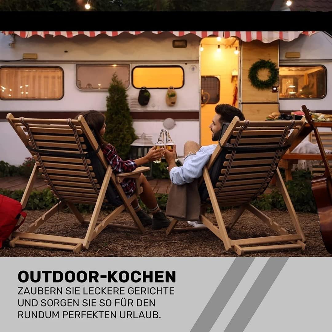 SENA Camping Gaskocher Set mit 4 Butan-Gaskartuschen, 1-flammiger Outdoor-Kocher mit 2,5 kW Leistung, Piezozündung, stufenloser Flammenregulierung, inklusive Transportkoffer – ideal für Camping, Garten und Notfälle