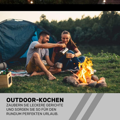 SENA Camping Gaskocher Set mit 4 Butan-Gaskartuschen, 1-flammiger Outdoor-Kocher mit 2,5 kW Leistung, Piezozündung, stufenloser Flammenregulierung, inklusive Transportkoffer – ideal für Camping, Garten und Notfälle
