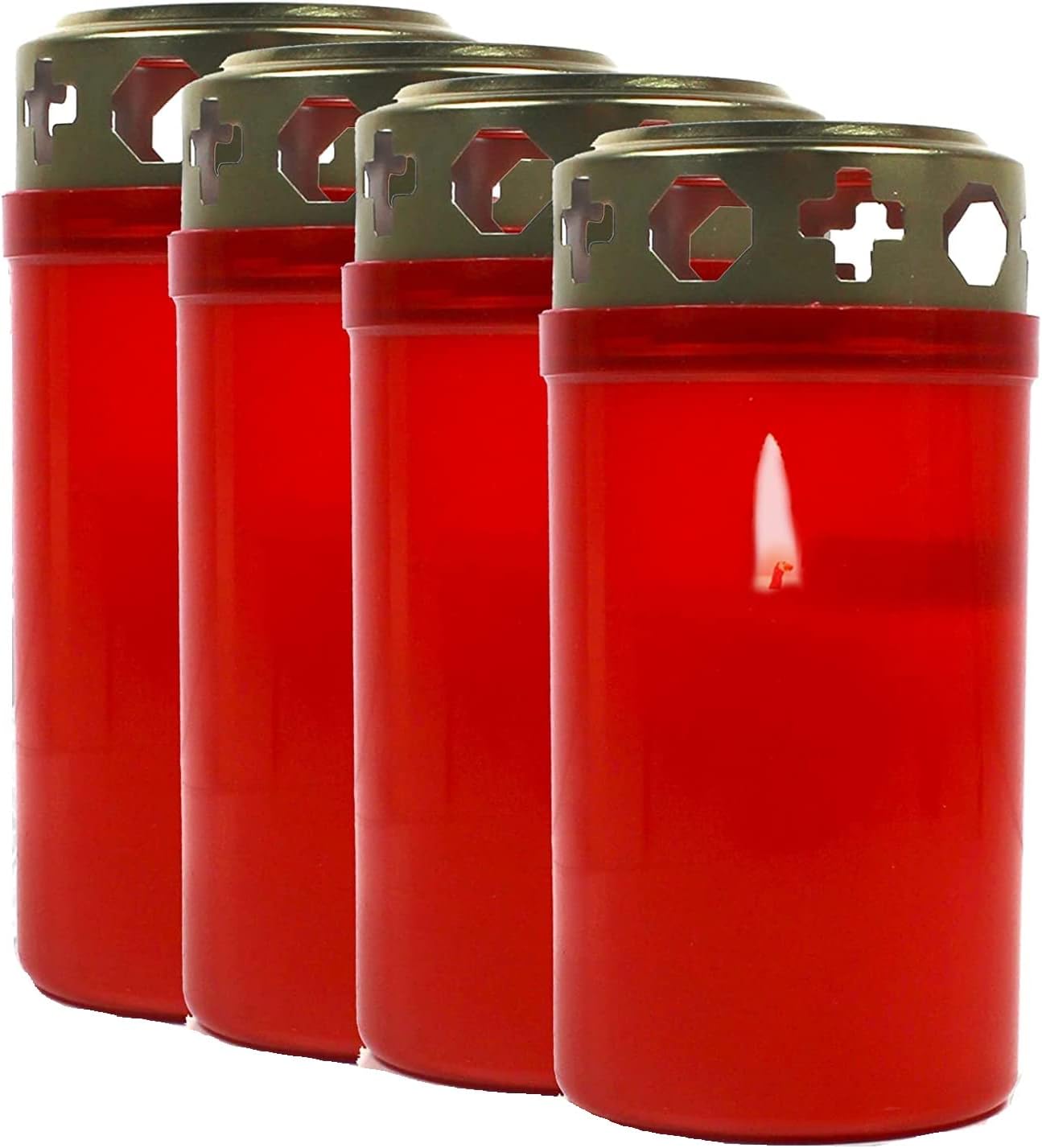 JUNG Grabkerzen 10er Set Premium – Stumpenkerzen mit 50 Std. Brenndauer, Rußfrei & Geruchsneutral, Grableuchten in Kunststoffhülle für Friedhof, Laterne & Gedenken