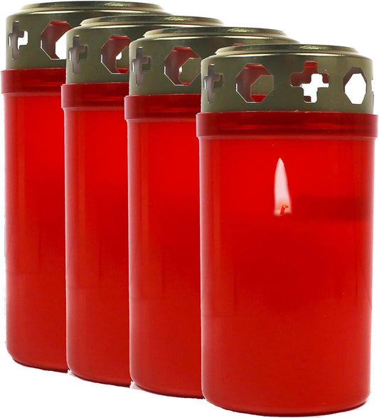 JUNG Grabkerzen 10er Set Premium – Stumpenkerzen mit 50 Std. Brenndauer, Rußfrei & Geruchsneutral, Grableuchten in Kunststoffhülle für Friedhof, Laterne & Gedenken