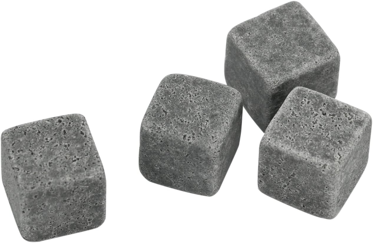 Grenhaven 9er Set wiederverwendbare Whisky-Steine aus natürlichem Speckstein in Grau – hochwertige Kühlsteine für Whisky, Bourbon, Cognac und Drinks – inkl. Stoffbeutel, kühlend ohne Verwässerung